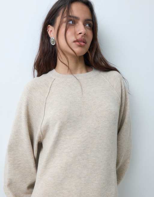 ASOS DESIGN vestito midi relaxed a maglia fine girocollo color oatmeal, 5 di 5