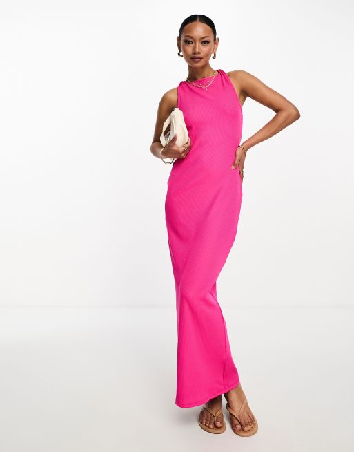 ASOS DESIGN - Vestito midi rosa a coste con torchon sul retro 