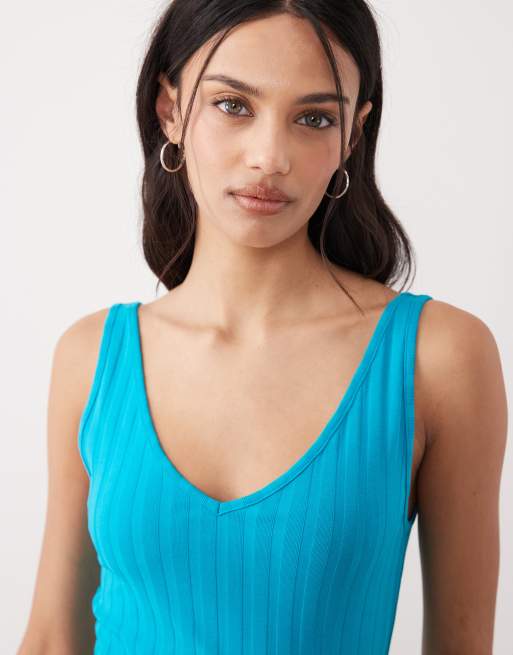 ASOS DESIGN - Vestito midi senza maniche a coste larghe verde-azzurro con scollo a barchetta, 3 di 4