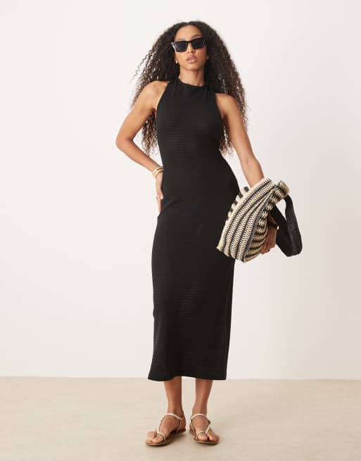 ASOS DESIGN - Vestito midi senza maniche all'uncinetto nero con retro elasticizzato, 3 di 4