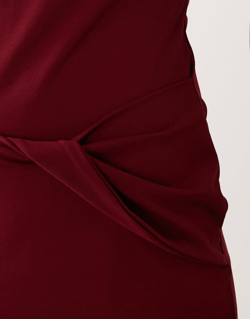 ASOS DESIGN - Vestito midi senza maniche con scollo a barchetta e dettaglio attorcigliato bordeaux, 3 di 4