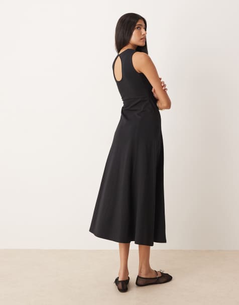 ASOS DESIGN - Vestito midi senza maniche in cotone nero - view 1