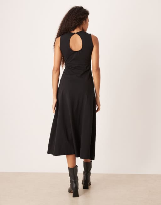 ASOS DESIGN - Vestito midi senza maniche in cotone nero, 3 di 4