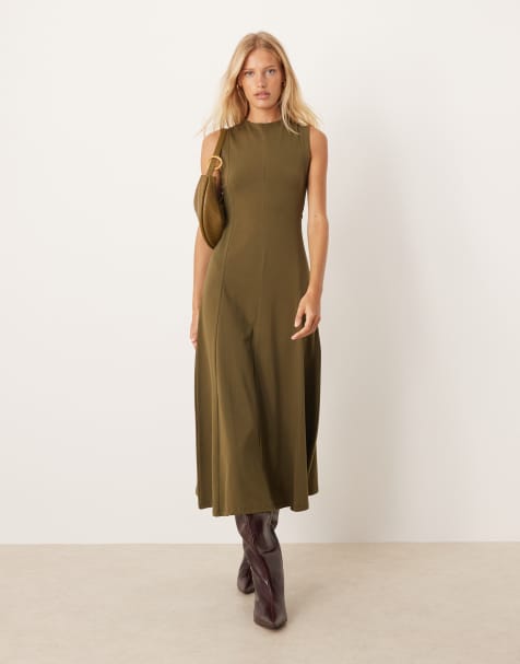 ASOS DESIGN - Vestito midi senza maniche in cotone oliva - view 1