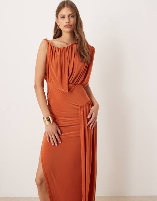 ASOS DESIGN - Vestito midi sinuoso con dettaglio drappeggiato