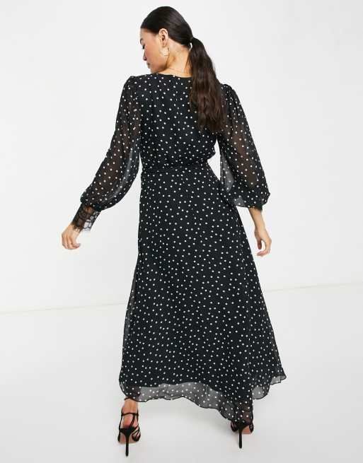ASOS DESIGN - Vestito midi skater a pois con dettagli in pizzo cigliato , 2 di 4