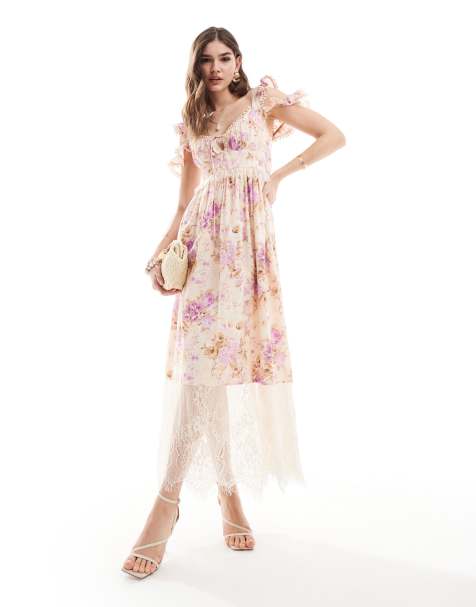 ASOS DESIGN - Vestito midi sottoveste con pinces e finiture in pizzo a fiori vintage - view 1