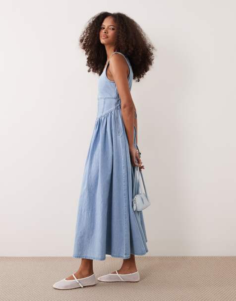 ASOS DESIGN - Vestito midi stile ballerina in denim azzurro - view 1