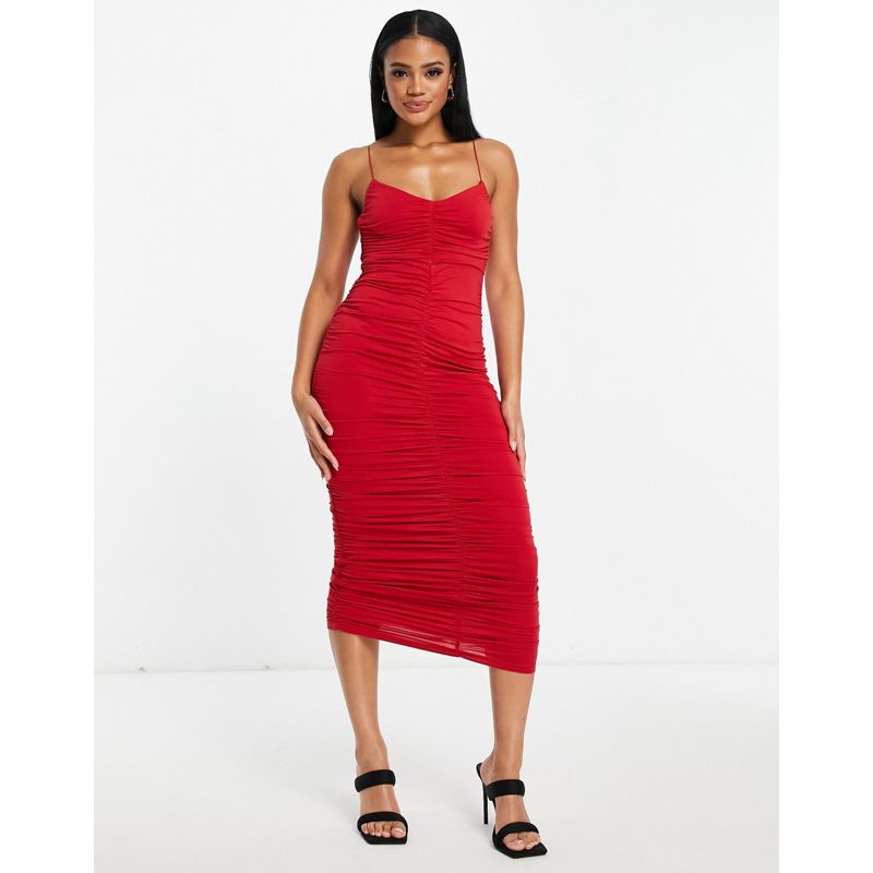 Vestiti da sera Donna DESIGN - Vestito midi stile canottiera arricciato rosso acceso