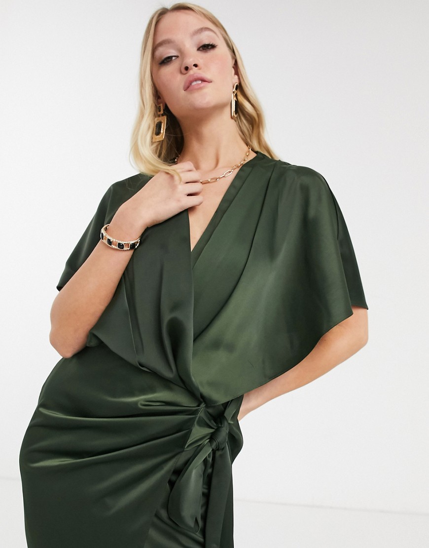 Vestito midi stile kimono a portafoglio allacciato in vita-Verde - ASOS DESIGN  donna Verde - immagine3