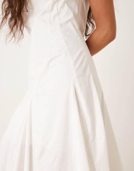 ASOS DESIGN - Vestito midi stretto in vita bianco senza maniche, 4 di 4