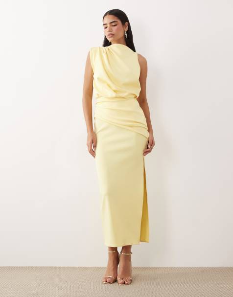 ASOS DESIGN - Vestito midi strutturato drappeggiato color latticello con spacco - view 1
