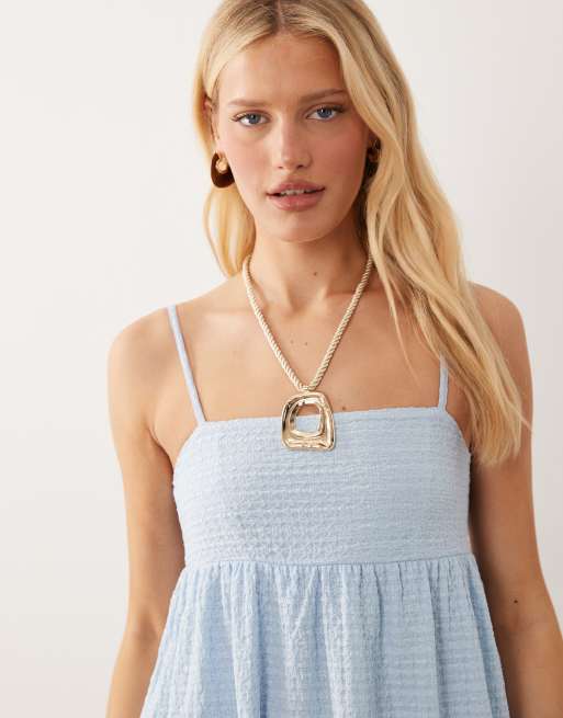 ASOS DESIGN - Vestito midi testurizzato azzurro con scollo squadrato, 3 di 4