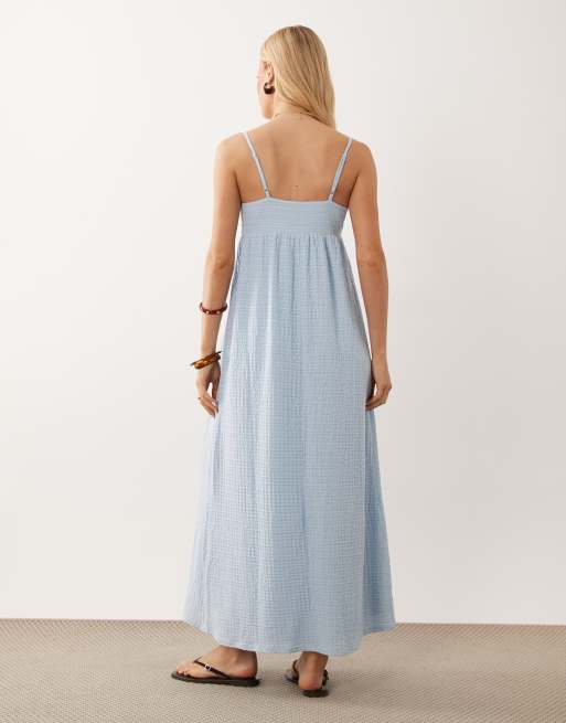 ASOS DESIGN - Vestito midi testurizzato azzurro con scollo squadrato, 4 di 4