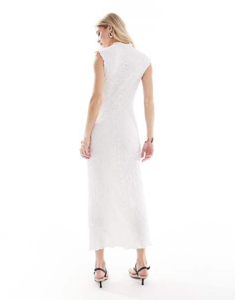 ASOS DESIGN - Vestito midi testurizzato bianco con cuciture a vista - view 1