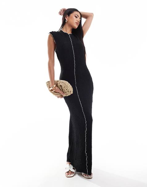 ASOS DESIGN - Vestito midi testurizzato nero con cuciture a contrasto - view 1
