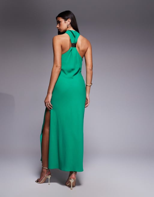 ASOS DESIGN - Vestito midi verde con finiture in metallo e incrocio sul collo, 4 di 4
