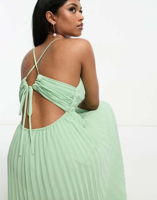ASOS DESIGN - Vestito midi verde salvia a pieghe con spalline sottili, 4 di 4
