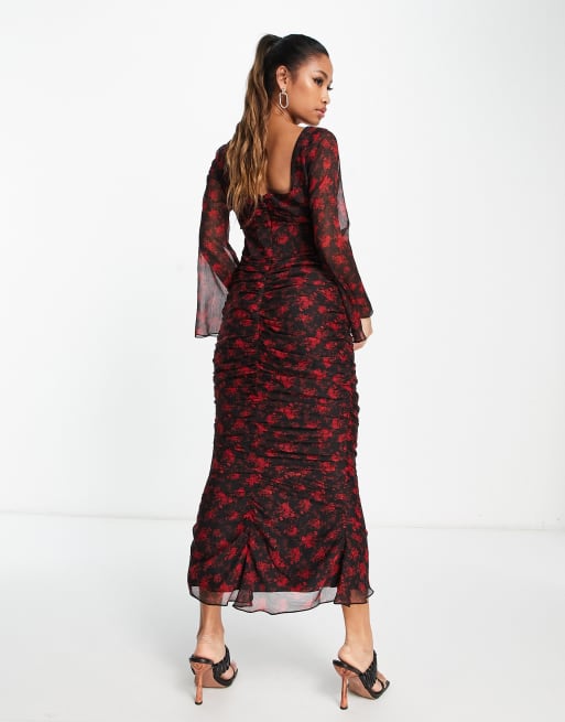 Vestito nero fiori rossi discount