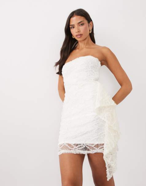 ASOS DESIGN vestito mini a fascia in pizzo e paillettes con dettaglio foulard bianco - view 1