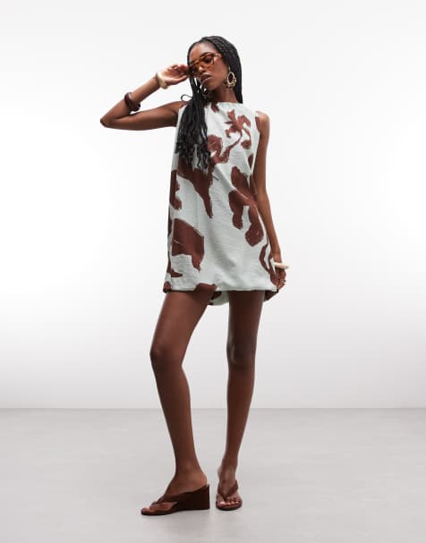 ASOS DESIGN vestito mini a palloncino in tessuto tecnico con collo arricciato e stampa - view 1