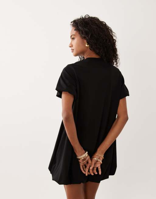 ASOS DESIGN vestito mini bubble nero con maniche corte a palloncino, 4 di 4