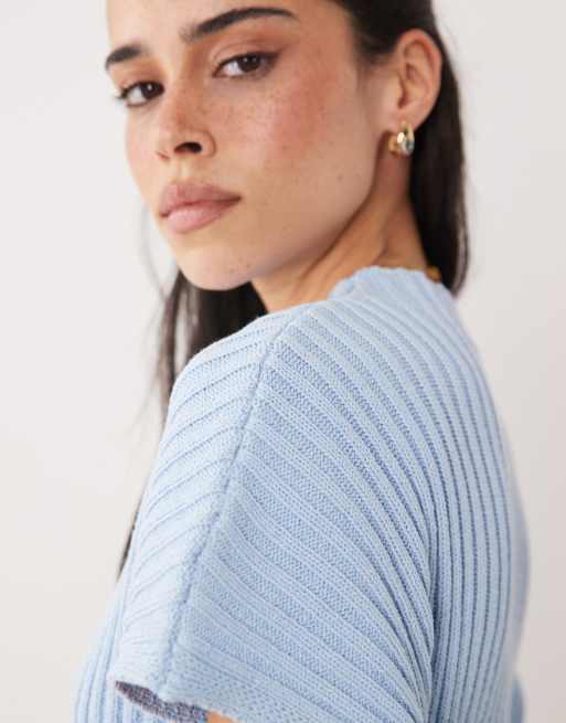 ASOS DESIGN vestito mini in maglia con vita stretta e pieghe blu, 3 di 4