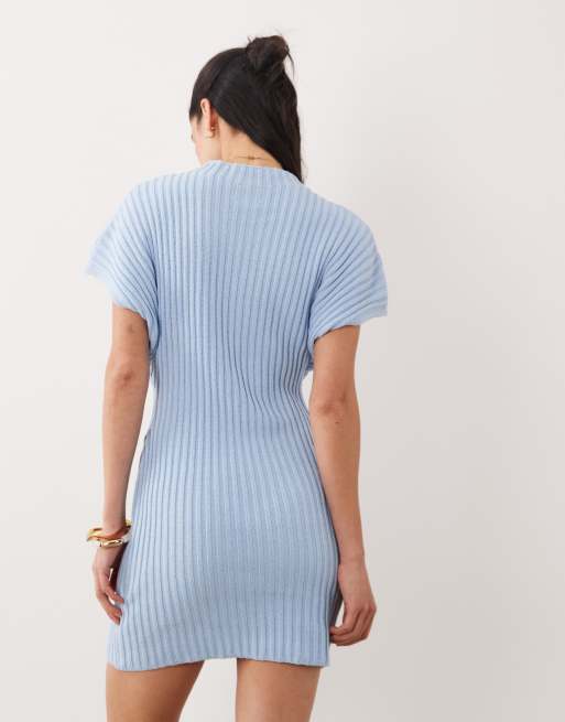 ASOS DESIGN vestito mini in maglia con vita stretta e pieghe blu, 4 di 4