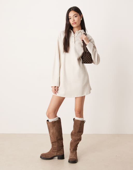 ASOS DESIGN - Vestito morbidissimo stile rugby color crema
