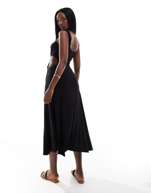 ASOS DESIGN Vestito nero con cut out fondo asimmetrico e fascetta attorcigliata ASOS