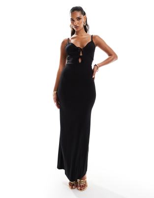 Asos Design - Vestito Nero Con Spalline Sottili, Allacciatura Sul Davanti, Bustino Con Coppe E Gonna Al Polpaccio