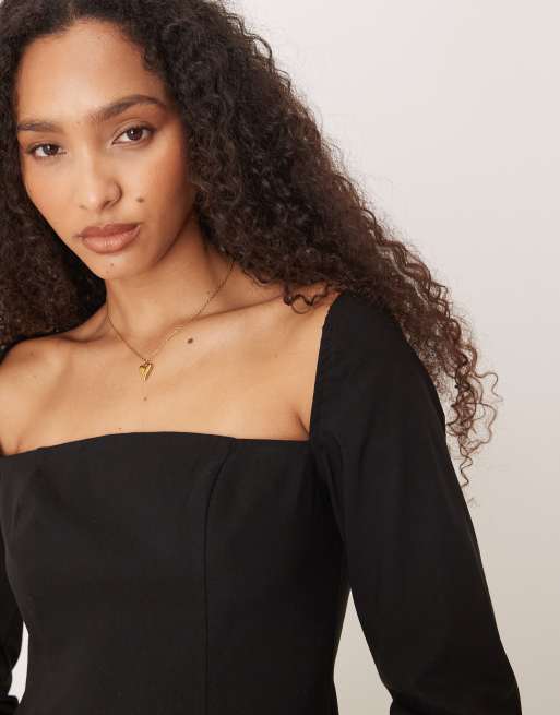 ASOS DESIGN - Vestito nero corto con scollo squadrato, 2 di 4