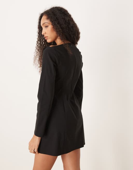ASOS DESIGN - Vestito nero corto con scollo squadrato, 3 di 4