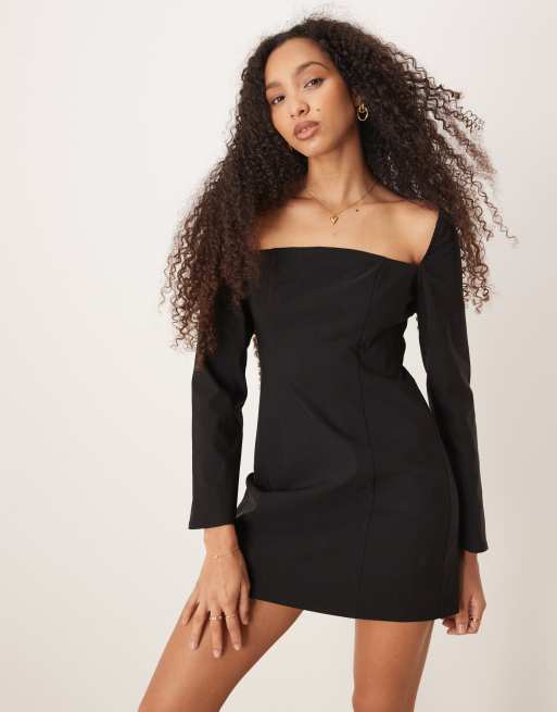 ASOS DESIGN - Vestito nero corto con scollo squadrato, 4 di 4