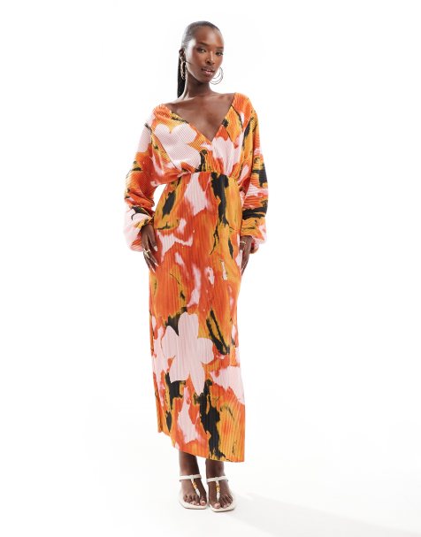 ASOS DESIGN - Vestito plissé a fiori con maniche a campana - view 1