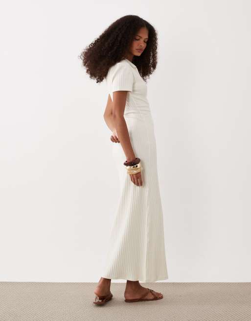 ASOS DESIGN vestito polo midi a coste a maniche corte beige, 4 di 4