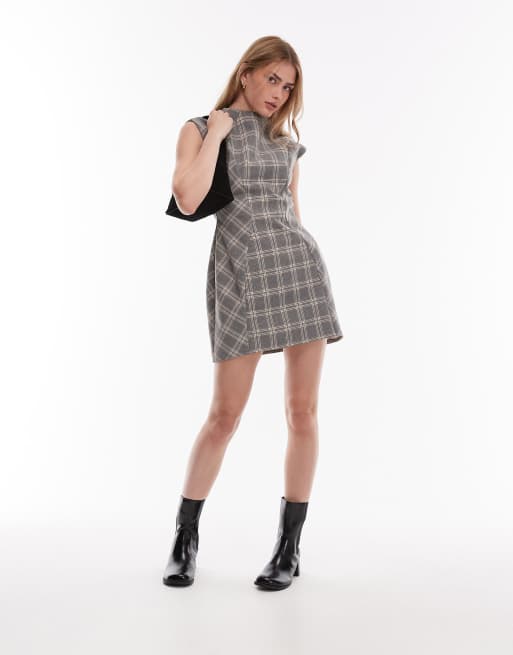 ASOS DESIGN - Vestito skater corto a quadri con maniche ad aletta sagomate, 3 di 4