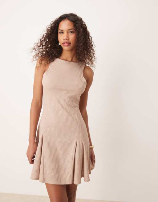 ASOS DESIGN - Vestito skater corto color panna a coste