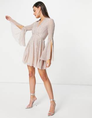 Vestito skater corto decorato con maniche svasate-Rosa - ASOS DESIGN  donna Rosa - immagine1