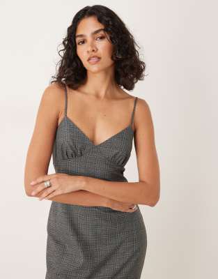 ASOS DESIGN - Vestito sottoveste con spalline sottili grigio a quadri - view 1