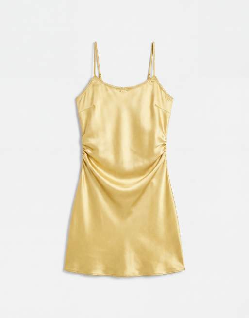 ASOS DESIGN - Vestito sottoveste corto in raso color ocra, 5 di 8