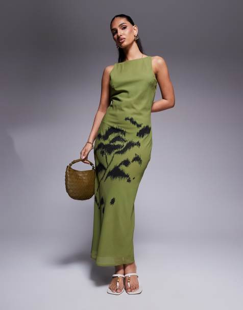 ASOS DESIGN - Vestito sottoveste lungo in chiffon con scollo a barchetta e stampa a fiori stilizzata - view 1