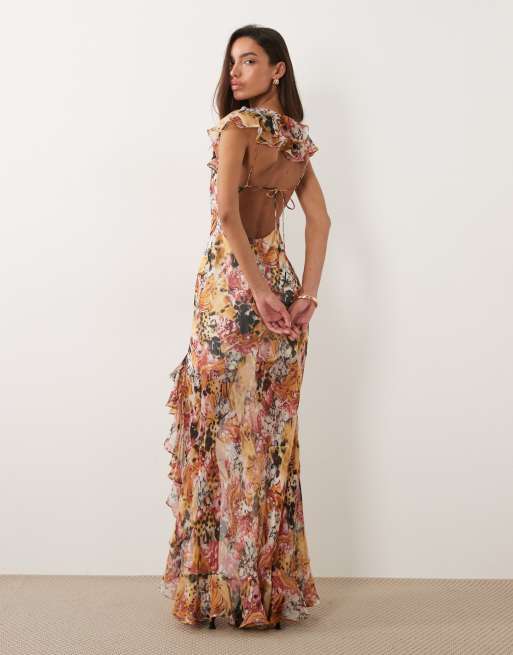 ASOS DESIGN - Vestito sottoveste lungo rosa a fiori con finiture in pizzo, 2 di 4