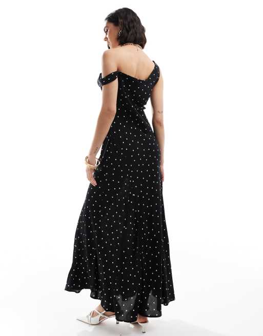 ASOS DESIGN - Vestito sottoveste midi con scollo ad anello bianco e nero a pois, 3 di 4