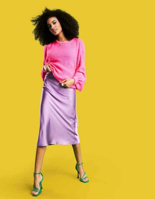 ASOS DESIGN - Vestito sottoveste midi con scollo rotondo in raso lilla, 4 di 4