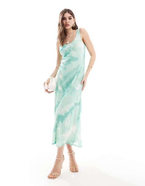ASOS DESIGN - Vestito sottoveste midi in chiffon con scollo rotondo e stampa tie-dye - view 1