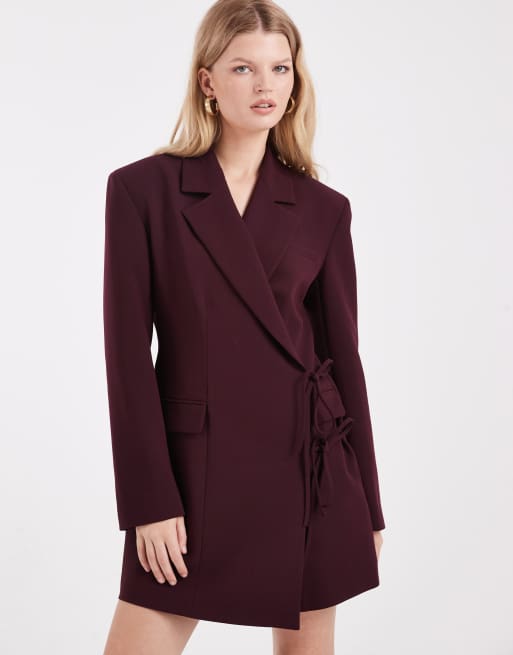 ASOS DESIGN - Vestito stile blazer a portafoglio color prugna allacciato sul lato