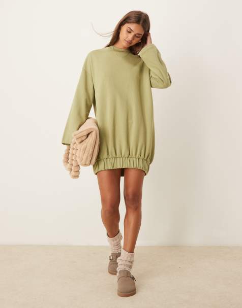 ASOS DESIGN - Vestito stile felpa corto verde con maniche cocoon - view 1