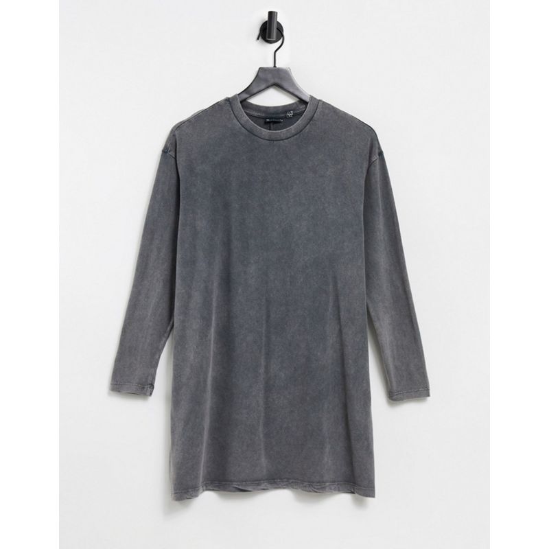 Vestiti casual Donna DESIGN - Vestito stile maglietta oversize a maniche lunghe lavaggio acido grigio antracite