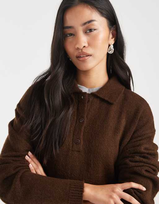 ASOS DESIGN - Vestito stile polo in maglia marrone, 4 di 4